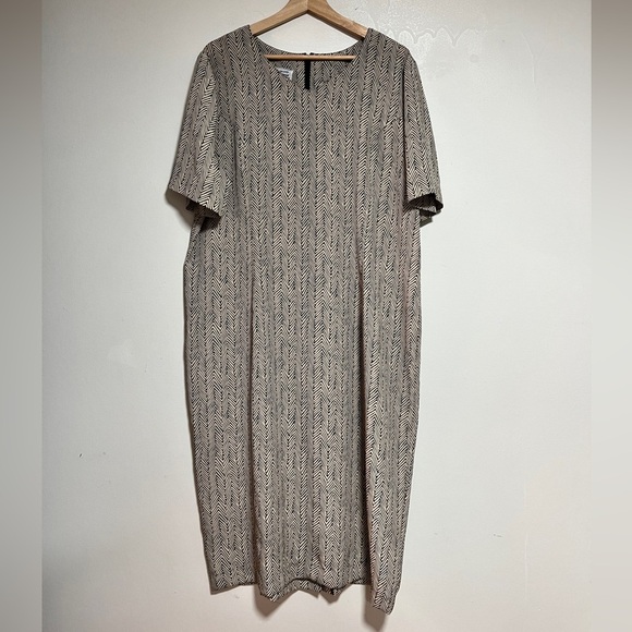 Creazioni Lorizia Collection Black Beige Abstract Midi Dress Size 16 - Picture 1 of 11